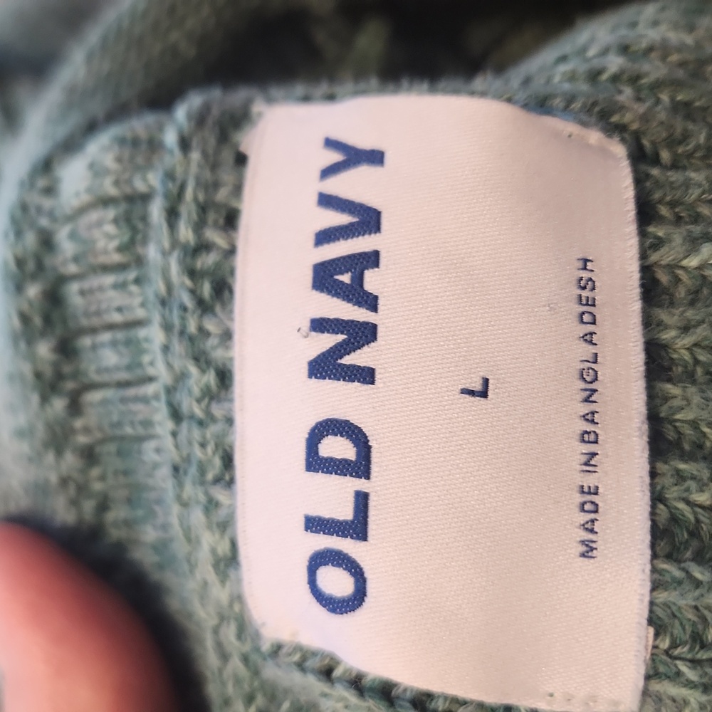 Old Navy Men's Teal Crewneck Rollneck Green Ribbed Sweater Size L 100% Cotton - Picture 8 of 13
